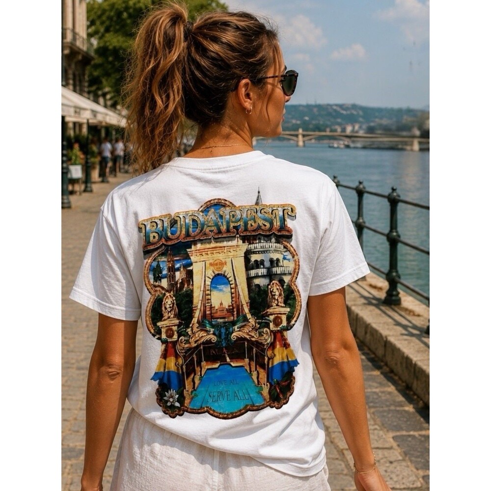 Hard Rock Cafe Budapest T Shirt Adult S White Graphic Travel Tourist Cotton‎